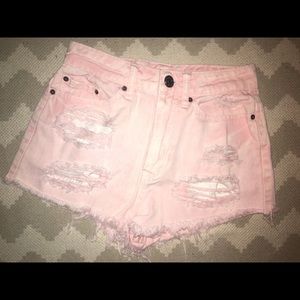 URBAN OUTFITTERS HIGH RISE PINK DISTRESSED SHORTS